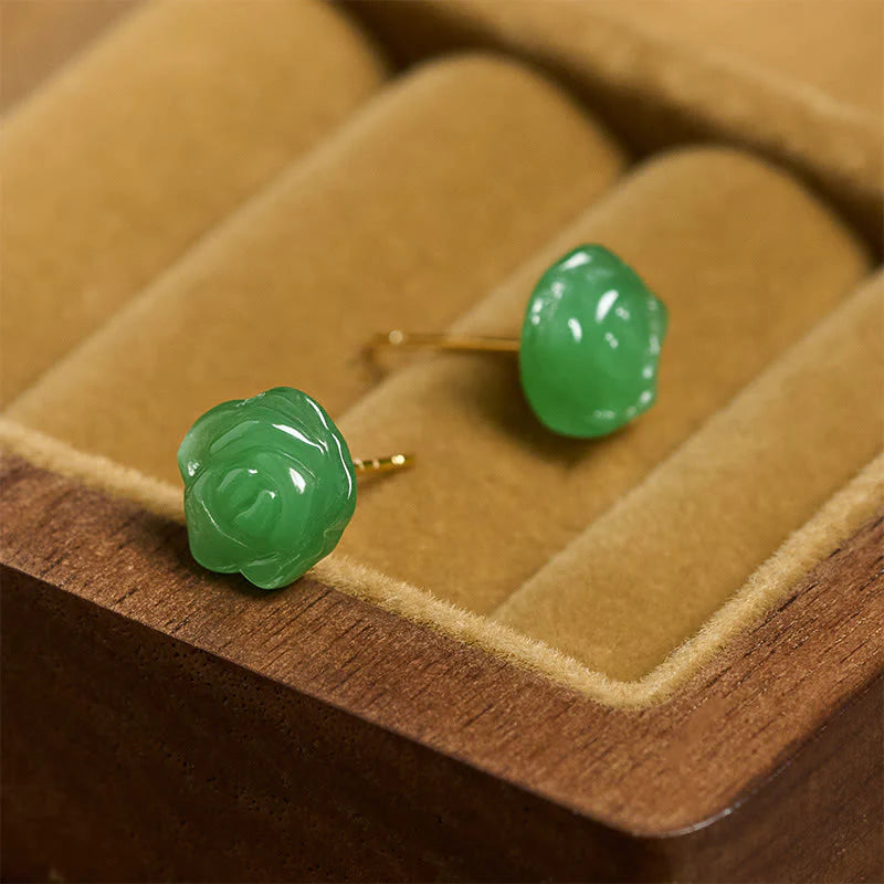 Buddha Stones 925 Sterling Silver Green Chalcedony Rose Strength Courage Earrings