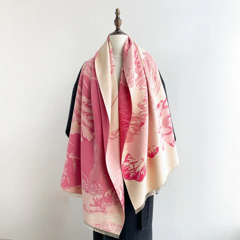 Buddha Stones Winter Stork Birds Lotus Flowers Leaves Pattern Soft Scarf Shawl