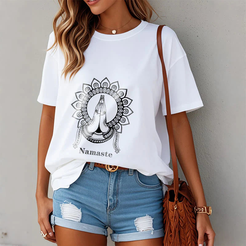 Buddha Stones Namaste Gesture Mandala Pattern Tee T-shirt