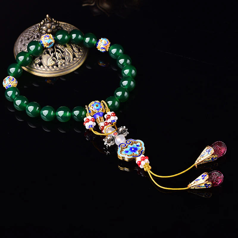 Buddha Stones Natural Green Agate Wrist Mala Success Charm Pocket Mala Car Decoration