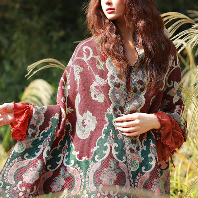 Buddha Stones Jacquard Ethnic Paisley Plants Pattern Tassel Soft Thermal Scarf Shawl