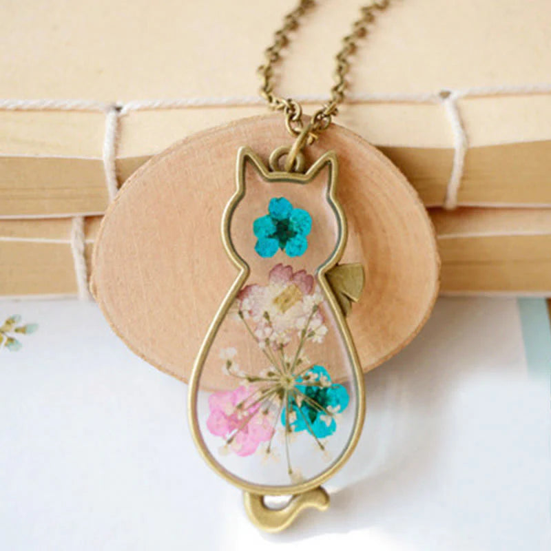 Buddha Stones Handcrafted Resin Dripping Cute Cat Copper Luck Healing Necklace Pendant