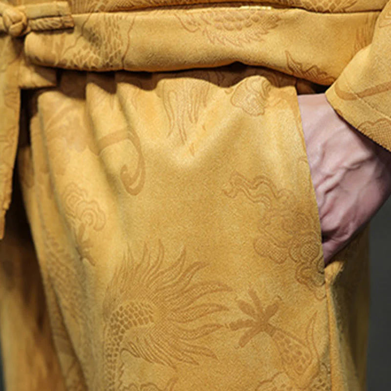 Buddha Stones 2Pcs Spring Dragon Bamboo Clouds Men's Tang Suit Frog-Button Cotton Long Sleeve Jacket Pants Set With Pockets