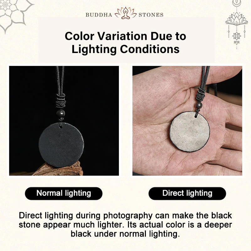 Buddha Stones Circle Simple Design Authentic Shungite Stone Protection Necklace Pendant