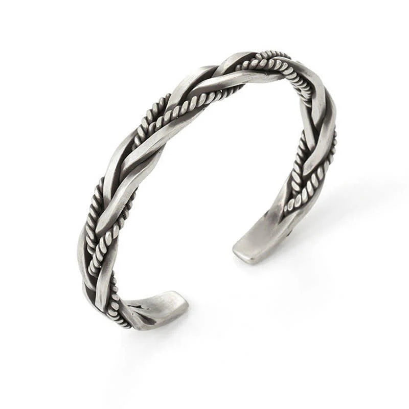 Buddha Stones Viking Style Twisted Braided Pattern Copper Balance Bracelet Bangle
