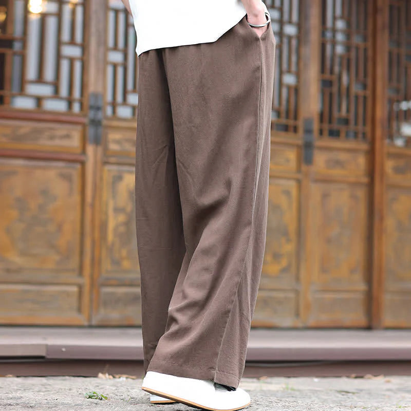 Buddha Stones Summer Ethnic Beaded Tassel Cotton Men's Long Straight Leg Pants