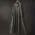 Buddha Stones Retro Floral Pattern A-line Design Long Sleeve Women's Cotton Maxi Dress