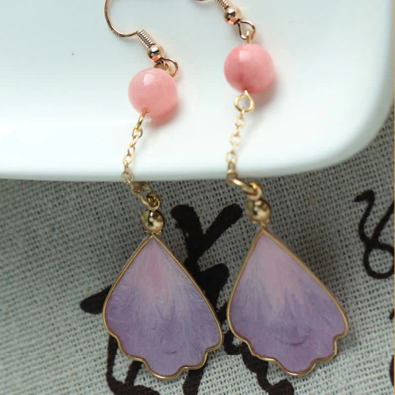 Buddha Stones Handcrafted Silk Art Petal Good Fortune Blessing Dangle Hook Earrings
