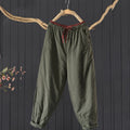 Buddha Stones Plain Color Blocking Cotton Polyester Thick Women's Pants With Pockets