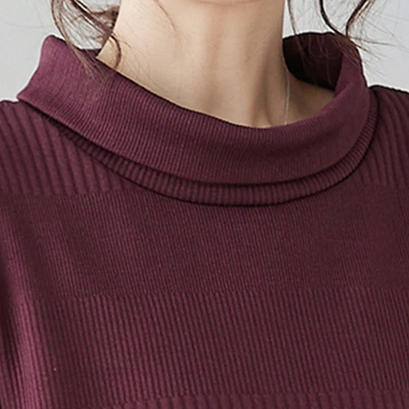Buddha Stones Winter Irregular Hem Design Mock Neck Long Sleeve Midi Dress With Pockets