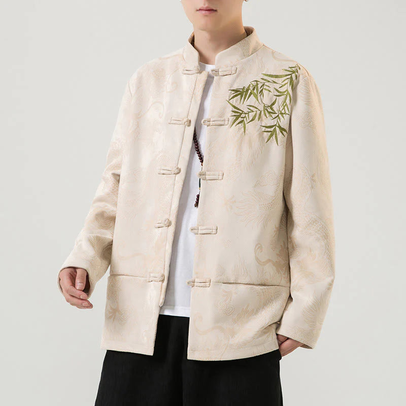 Buddha Stones Bamboo Dragon Frog-Button Desgin Long Sleeve Men's Jacket