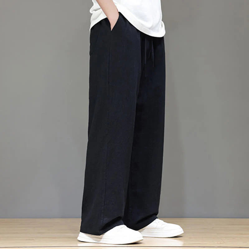 Buddha Stones Summer Men's Cotton Linen Straight Leg Pants With Pockets