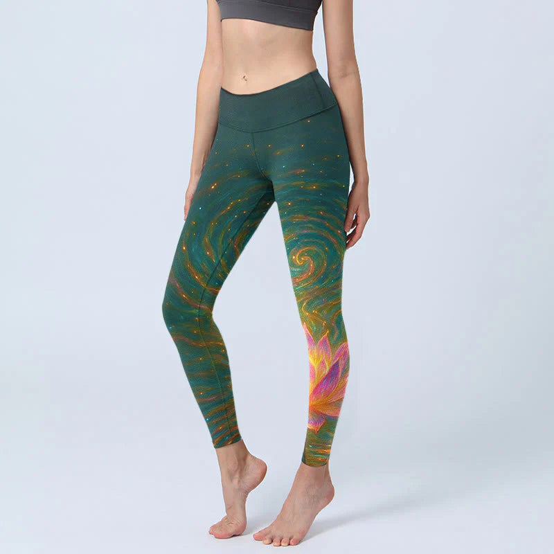 Buddha Stones Gorgeous Lotus Water Ripples Pattern Print Gym Leggings Women's Yoga Pants