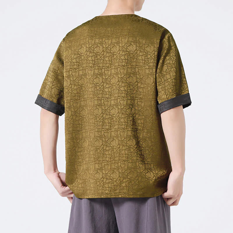 Buddha Stones Summer Retro Crackle Auspicious Cloud Pattern Short Sleeve Men's T-shirt