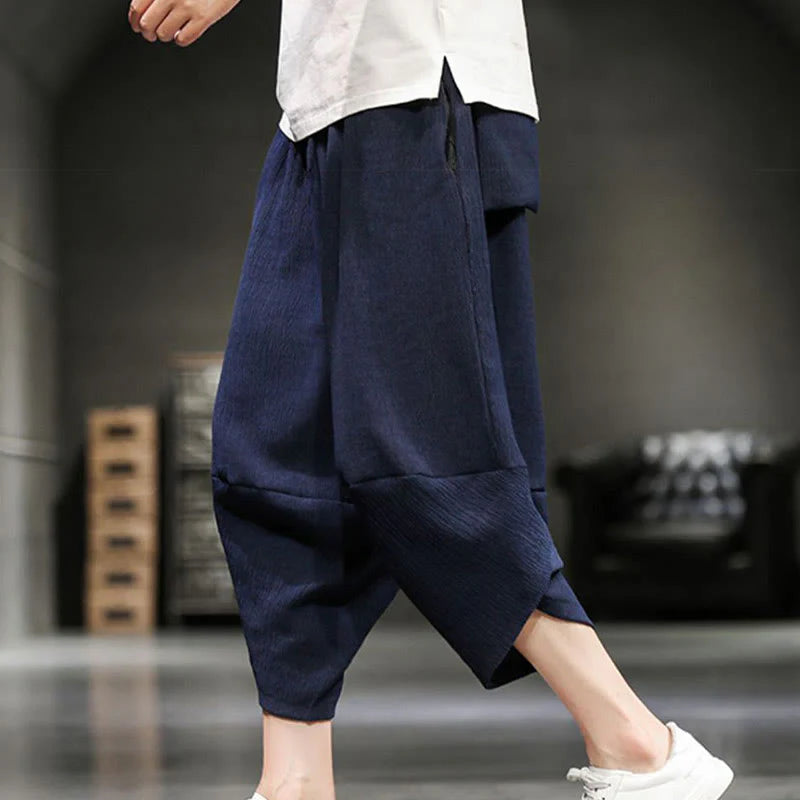 Buddha Stones Summer Solid Men's Cropped Pants With Pockets
