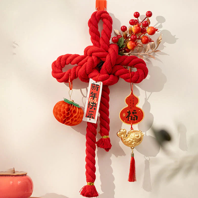 Buddha Stones Year of the Horse Dancing Lion Fu Character Chinese Knotting Fortune Decoration