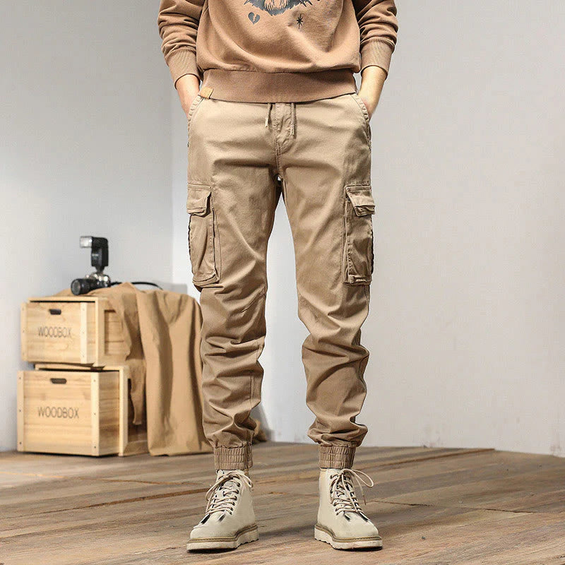 Buddha Stones Summer Cotton Elastic Cuffs Tapered Men's Pants With Pockets